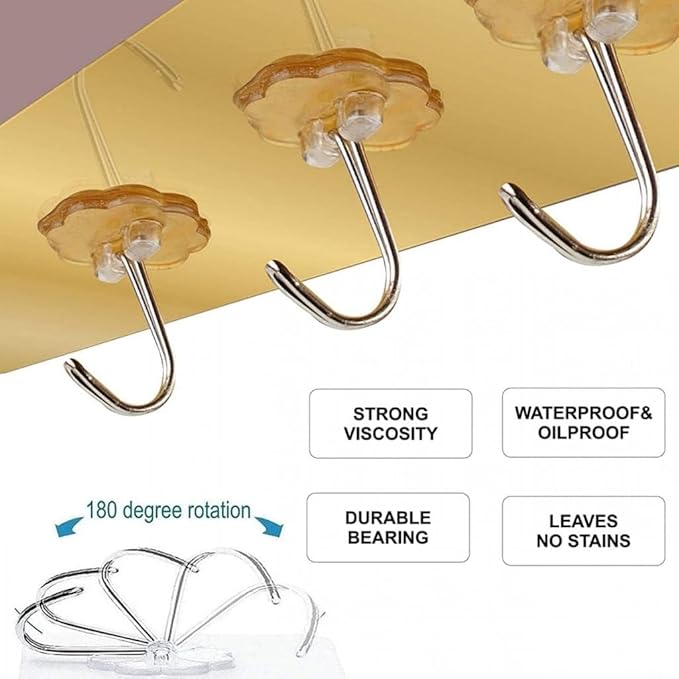 Picture of Self-Adhesive Wall Hook Sticker | Kitchen Organizer Hooks | Golden Wall Hanger for Hanging | Door Hooks Rail for Hanging Towel, Keys, Clothes, 6 Hooks (1) Multicolor 