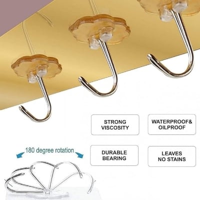 Picture of Self-Adhesive Wall Hook Sticker | Kitchen Organizer Hooks | Golden Wall Hanger for Hanging | Door Hooks Rail for Hanging Towel, Keys, Clothes, 6 Hooks (1) Multicolor 