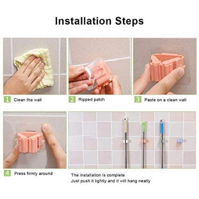 Picture of Brush Broom Holders Heavy sticky Walls Mounted Rack Hanger Organizer Kitchen Storage Tool adhesive Mop Organizer Multicolor 