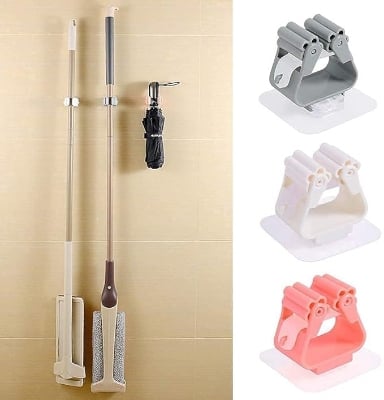 Picture of Brush Broom Holders Heavy sticky Walls Mounted Rack Hanger Organizer Kitchen Storage Tool adhesive Mop Organizer Multicolor 