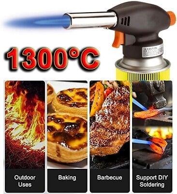 Picture of Butane Gas Blow Torch Burner Welding Auto Ignition Soldering BBQ Flame Thrower Kitchen Chief Camping Gas Torch Welding Lighter Butane Burner Portable Flame FireFor BBQ Multicolor 