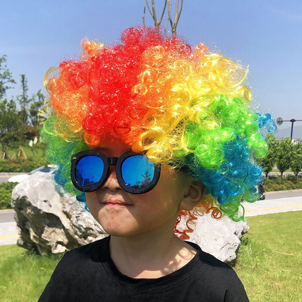 Picture of Rainbow Afro Wigs for Men Women Kids|Crazy Clown Costume for Halloween Party Prank| Curly Funny Afro Wig Multicolor 