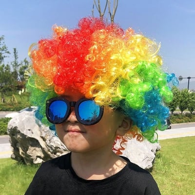 Picture of Rainbow Afro Wigs for Men Women Kids|Crazy Clown Costume for Halloween Party Prank| Curly Funny Afro Wig Multicolor 