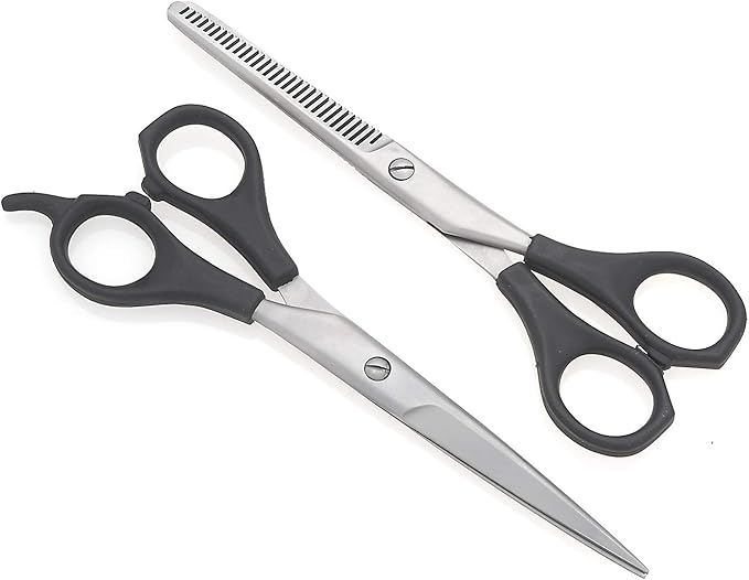 Picture of Professional Hair cutting barber and hair Thinning Scissors, Texturizing Shears Salon Razor Soft Easy Finger Inserts Black 