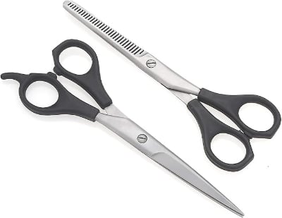 Picture of Professional Hair cutting barber and hair Thinning Scissors, Texturizing Shears Salon Razor Soft Easy Finger Inserts Black 