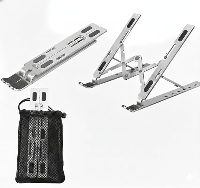 Picture of Pocket Laptop Stand Aluminum Alloy 7 Levels Height Adjustment Ultra Compact Creative storage Bracket Silver 