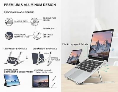 Picture of Pocket Laptop Stand Aluminum Alloy 7 Levels Height Adjustment Ultra Compact Creative storage Bracket Silver 