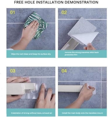 Picture of Wall Mounted Towel Rail Rack - Self-Adhesive, Punch-Free Plastic Towel Holder for Bathroom and Kitchen - Ideal Storage Solution Multicolor 