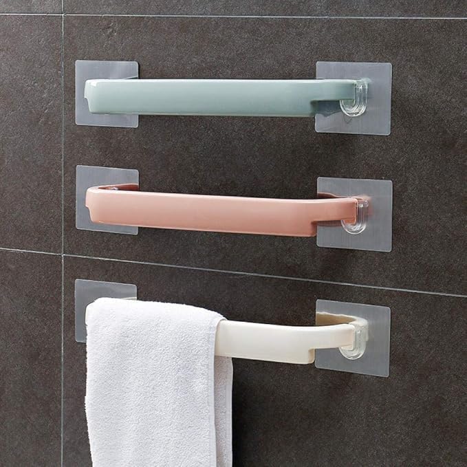 Picture of Wall Mounted Towel Rail Rack - Self-Adhesive, Punch-Free Plastic Towel Holder for Bathroom and Kitchen - Ideal Storage Solution Multicolor 