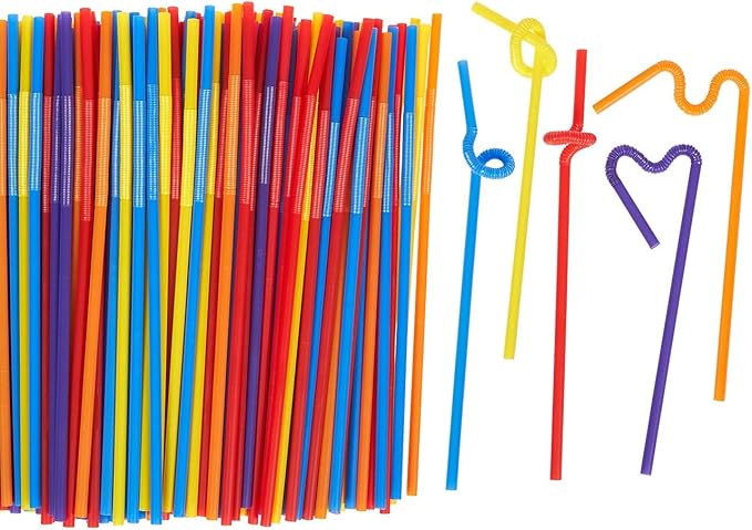 Picture of Straw Pack - Plastic Straws - Pack OF 25 Flexible Colorful - Multi color Straws Multicolor 
