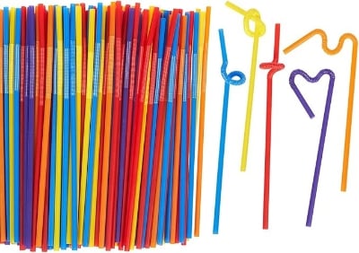Picture of Straw Pack - Plastic Straws - Pack OF 25 Flexible Colorful - Multi color Straws Multicolor 