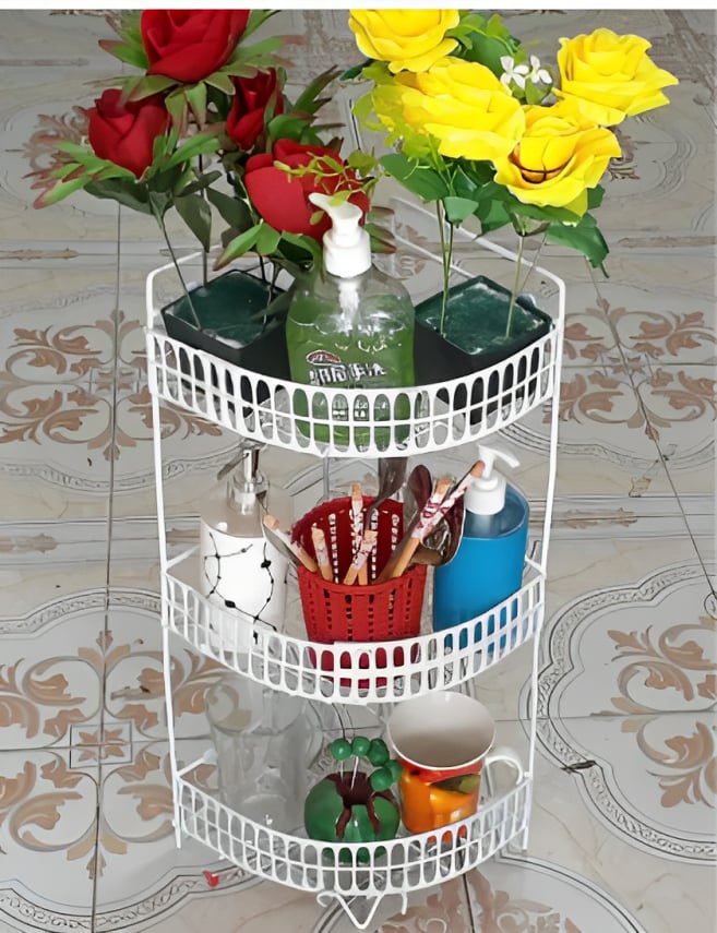 Picture of Metal corner rack 3 Layer Kitchen spice jar pots organizer Drying Rack White 
