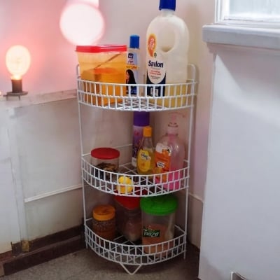 Picture of Metal corner rack 3 Layer Kitchen spice jar pots organizer Drying Rack White 