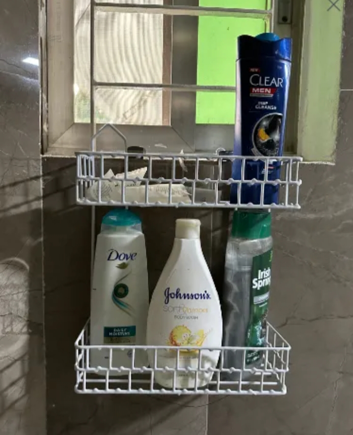 Picture of Wall mounted 2 Layer Hanging Kitchen bathroom Metal Rack bathroom organizer Drying Rack White 