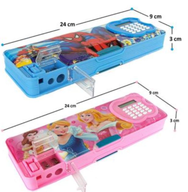 Picture of Magnetic Calculator pencile box Sharpener for Girls and Boys | Cartoon Printed Pencil Box Stylish Pencil And Accessory Cases For School 1 Pack Multicolor 