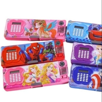 Picture of Magnetic Calculator pencile box Sharpener for Girls and Boys | Cartoon Printed Pencil Box Stylish Pencil And Accessory Cases For School 1 Pack Multicolor 