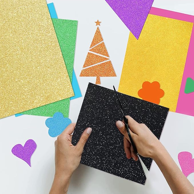 Picture of 2 Pcs Black DIY Craft Foam Sheets self adhesive Ultra Fine Glitter Foam Sheets Craft Foam SELF ADHESIVE Glitter A4 Black 