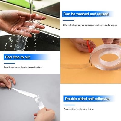 Picture of 3 Miter Reusable Double Sided Acrylic Adhesive Transparent Tape  