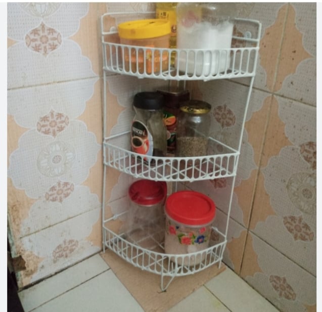 Picture of Full metal Shelve Corner rack space saver for bathroom kitchen White 