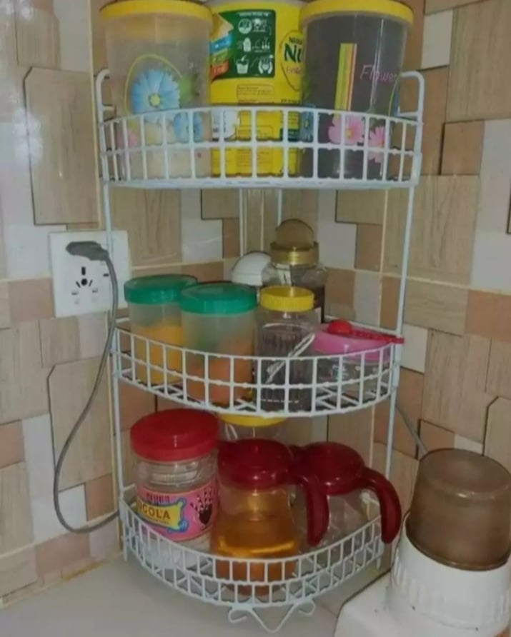 Picture of Full metal Shelve Corner rack space saver for bathroom kitchen White 