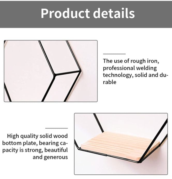 Picture of 1 pcs Modern Hexagon wall shelves metal iron Black 