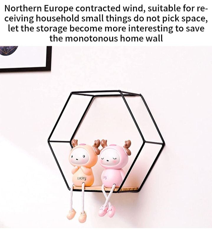 Picture of 1 pcs Modern Hexagon wall shelves metal iron Black 