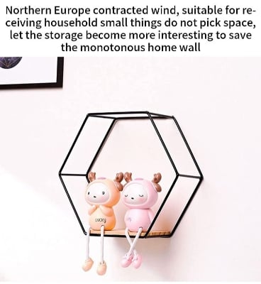Picture of 1 pcs Modern Hexagon wall shelves metal iron Black 
