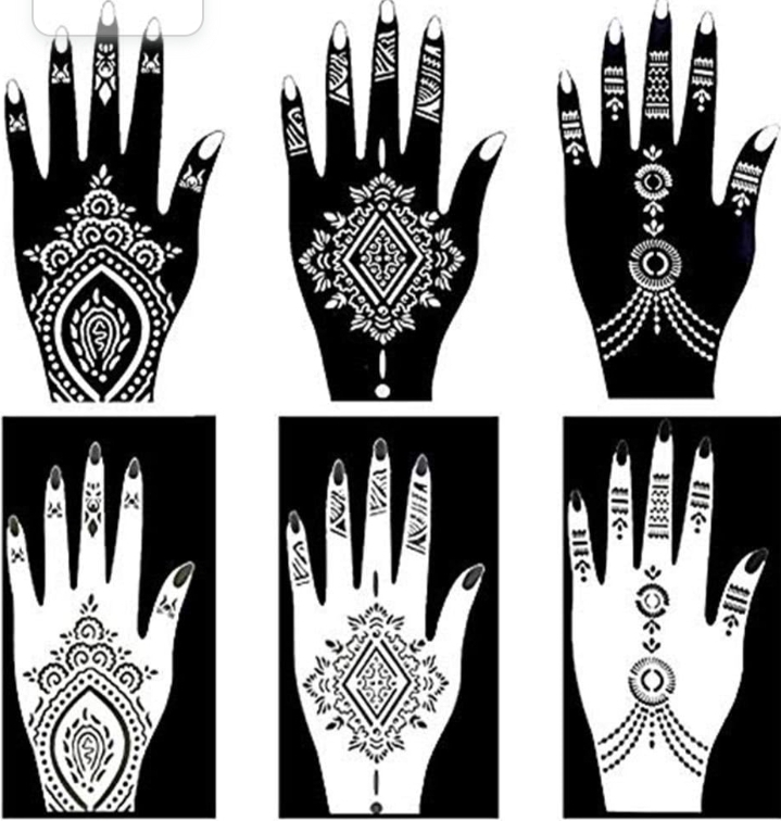 Picture of 7 Pcs Large Henna Tattoo Stencils for Girls Woman Body Paint Indian Arabian Temporary Tattoo Arm Hand Templates Tattoo Stickers Kit Reusable Mehedi sticker Black 
