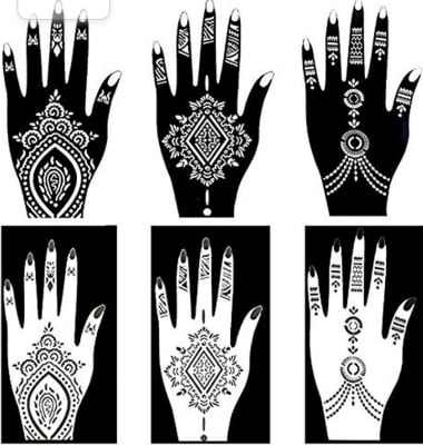 Picture of 7 Pcs Large Henna Tattoo Stencils for Girls Woman Body Paint Indian Arabian Temporary Tattoo Arm Hand Templates Tattoo Stickers Kit Reusable Mehedi sticker Black 