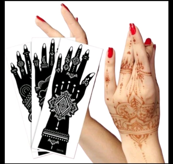 Picture of 7 Pcs Large Henna Tattoo Stencils for Girls Woman Body Paint Indian Arabian Temporary Tattoo Arm Hand Templates Tattoo Stickers Kit Reusable Mehedi sticker Black 