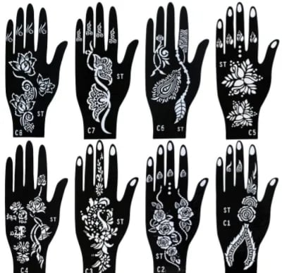 Picture of 7 Pcs Large Henna Tattoo Stencils for Girls Woman Body Paint Indian Arabian Temporary Tattoo Arm Hand Templates Tattoo Stickers Kit Reusable Mehedi sticker Black 