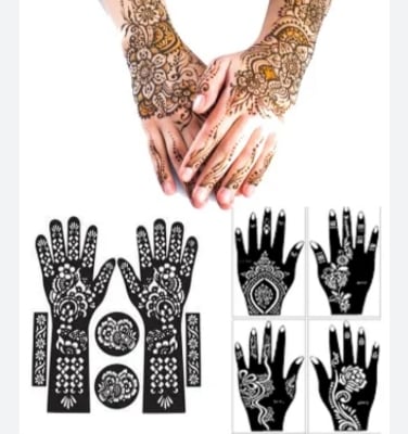 Picture of 7 Pcs Large Henna Tattoo Stencils for Girls Woman Body Paint Indian Arabian Temporary Tattoo Arm Hand Templates Tattoo Stickers Kit Reusable Mehedi sticker Black 