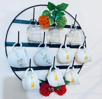 Picture of Iron Metal Coffee Mug Rack Vertical Wall Mounted Storage Display Organizer Hooks for Coffee Mugs, Tea Cups, Mason Jars, and Many More Black 
