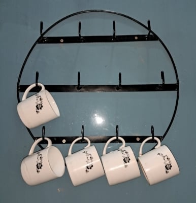 Picture of Iron Metal Coffee Mug Rack Vertical Wall Mounted Storage Display Organizer Hooks for Coffee Mugs, Tea Cups, Mason Jars, and Many More Black 