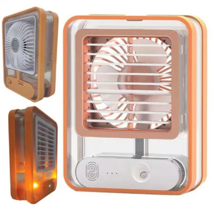 Picture of Mini Air conditioner cooler fan Mist humidification fan,mini USB rechargable desk fan,transparent fan body desktop fan,portable table fan with LED night light for dormitory bedroom,3 speeds wind Multicolor 
