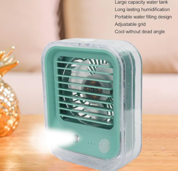 Picture of Mini Air conditioner cooler fan Mist humidification fan,mini USB rechargable desk fan,transparent fan body desktop fan,portable table fan with LED night light for dormitory bedroom,3 speeds wind Multicolor 