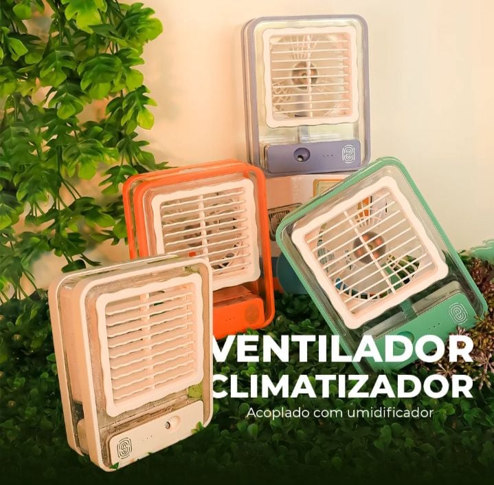 Picture of Mini Air conditioner cooler fan Mist humidification fan,mini USB rechargable desk fan,transparent fan body desktop fan,portable table fan with LED night light for dormitory bedroom,3 speeds wind Multicolor 