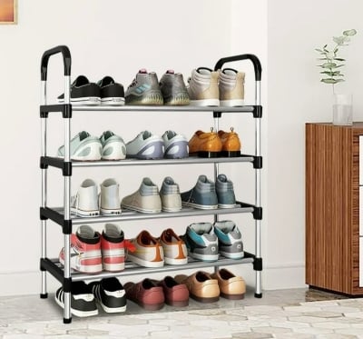 Picture of Folding Shoe rack Shoe organizer 4 Layer steel shoe Rack china Silver 