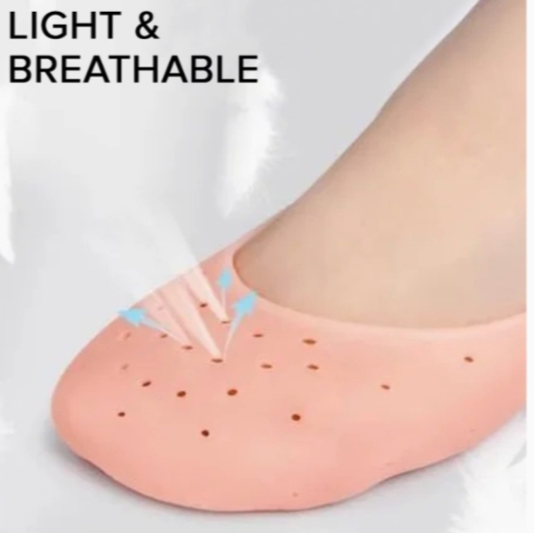 Picture of Anti Crack Full Length Silicone Foot Protector Moisturizing Socks for Foot-Care and Heel Cracks,socks for cracked feet,heel pad for heel pain,anti crack heelsocks moisturizing silicone gel Pink Int: One size