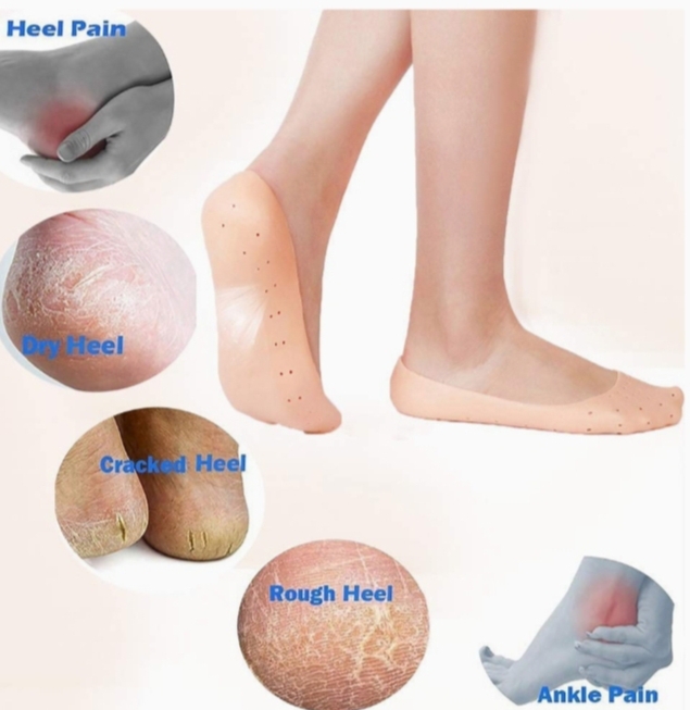 Picture of Anti Crack Full Length Silicone Foot Protector Moisturizing Socks for Foot-Care and Heel Cracks,socks for cracked feet,heel pad for heel pain,anti crack heelsocks moisturizing silicone gel Pink Int: One size