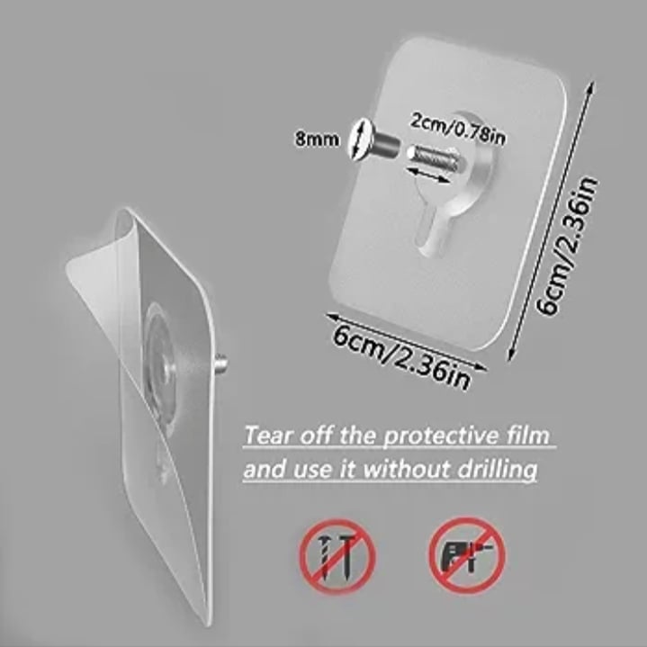 Picture of 7 Pcs Self adhesive Hook hanger Photo Frame Hooks for Wall Without Drilling, Self Adhesive Hooks for Wall Heavy Duty Strong Nail Free for Hanging Photo Frame (Hanging Hook, Transparent) Stainless Steel  