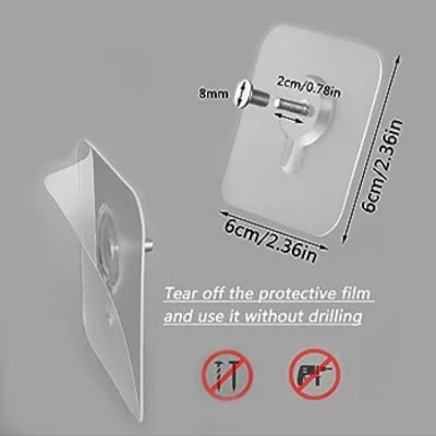 Picture of 7 Pcs Self adhesive Hook hanger Photo Frame Hooks for Wall Without Drilling, Self Adhesive Hooks for Wall Heavy Duty Strong Nail Free for Hanging Photo Frame (Hanging Hook, Transparent) Stainless Steel  