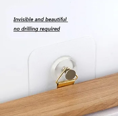 Picture of 7 Pcs Self adhesive Hook hanger Photo Frame Hooks for Wall Without Drilling, Self Adhesive Hooks for Wall Heavy Duty Strong Nail Free for Hanging Photo Frame (Hanging Hook, Transparent) Stainless Steel  