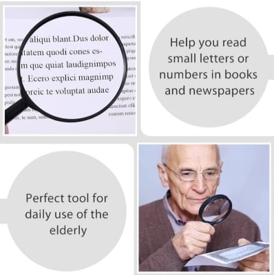 Picture of Magnifying Glass Lens Real Glass Magnifying Glass Breakage-Proof Magnifying Glass 75MM Black 