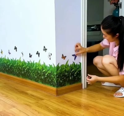 Picture of decorative wall sticker 3D green grass decorations sticker furniture stocker Green 
