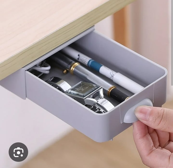 Picture of Under Desk Drawer Organizer, Punch Free Under-The-Table Drawer, Self-Adhesive Hanging Pencil Drawer, Hiding Under Drawer Storage Drawer for Home, School, Office Multicolor 