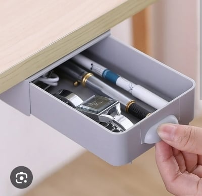 Picture of Under Desk Drawer Organizer, Punch Free Under-The-Table Drawer, Self-Adhesive Hanging Pencil Drawer, Hiding Under Drawer Storage Drawer for Home, School, Office Multicolor 