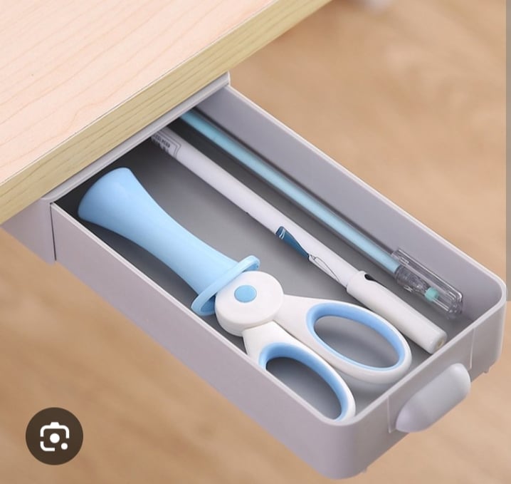 Picture of Under Desk Drawer Organizer, Punch Free Under-The-Table Drawer, Self-Adhesive Hanging Pencil Drawer, Hiding Under Drawer Storage Drawer for Home, School, Office Multicolor 