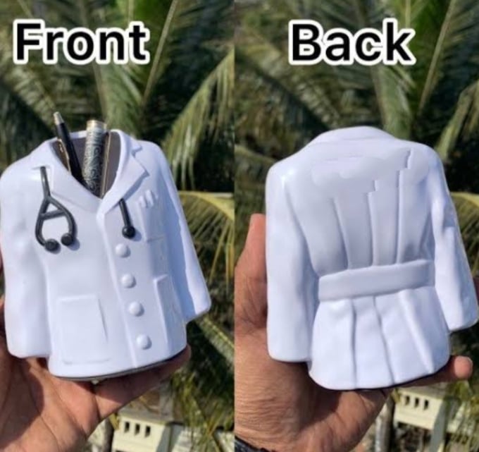 Picture of Doctor Coat Pen stand with Your name at the back. For Doctors, Surgeon, Medico, Dr. and Medical Aspirants. Best gifts for birthdays, graduation special occasion White 
