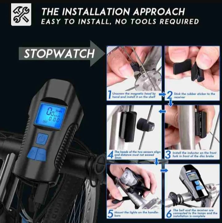 Picture of Waterproof Bicycle Light USB Charging Bike Front Light Flashlight Handlebar Cycling Head Light Speed Meter LCD Screen Black 